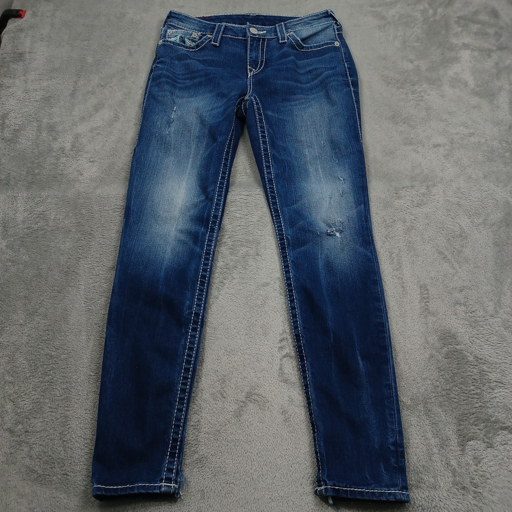 True Religion Jeans Womens 29 Blue Denim Skinny Distressed Preppy Modern